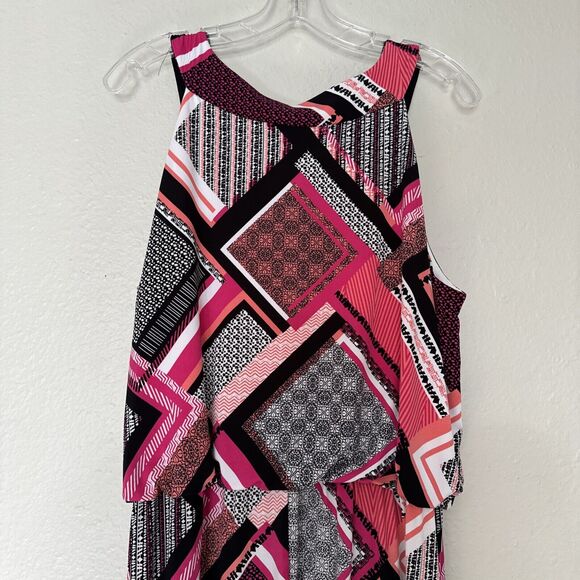 Women’s Liquid Knit Dress Embellished Multicolor Long Sleeveless Geometric Sz L - Picture 12 of 16
